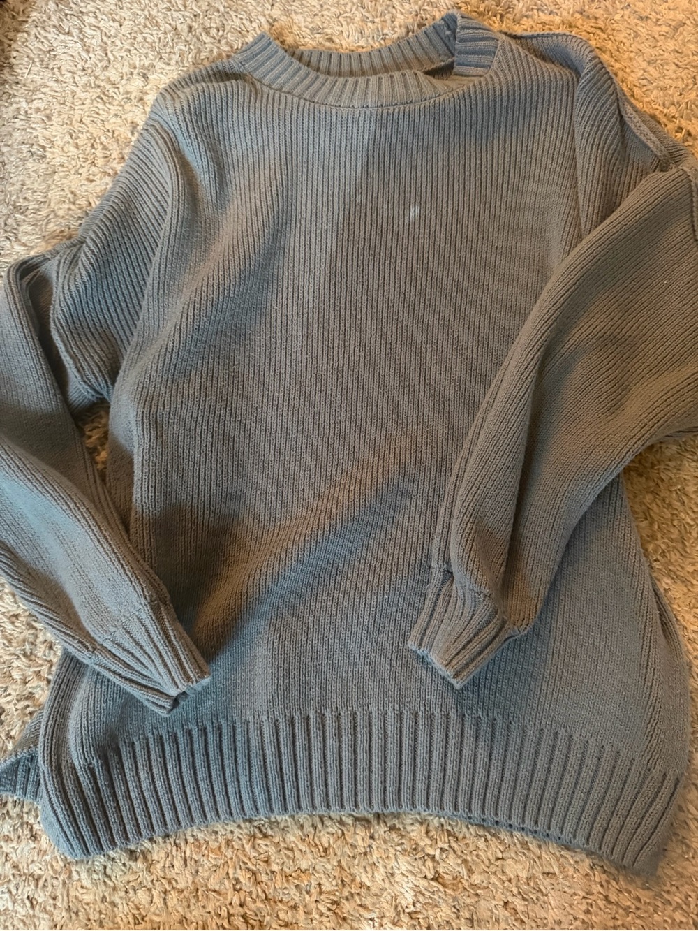 Hollister Light Slate Gray Ribbed Crewneck Sweater
